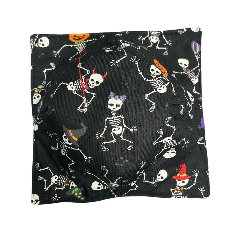 Hand Crafted Bowl Cozy Bowl Holder Microwavable  Cotton Black Halloween Skeleton